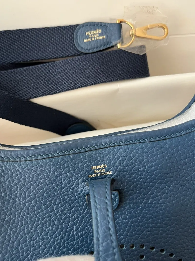 Hermes Dark Blue Leather Crossbody Satchel Bag - Image 8
