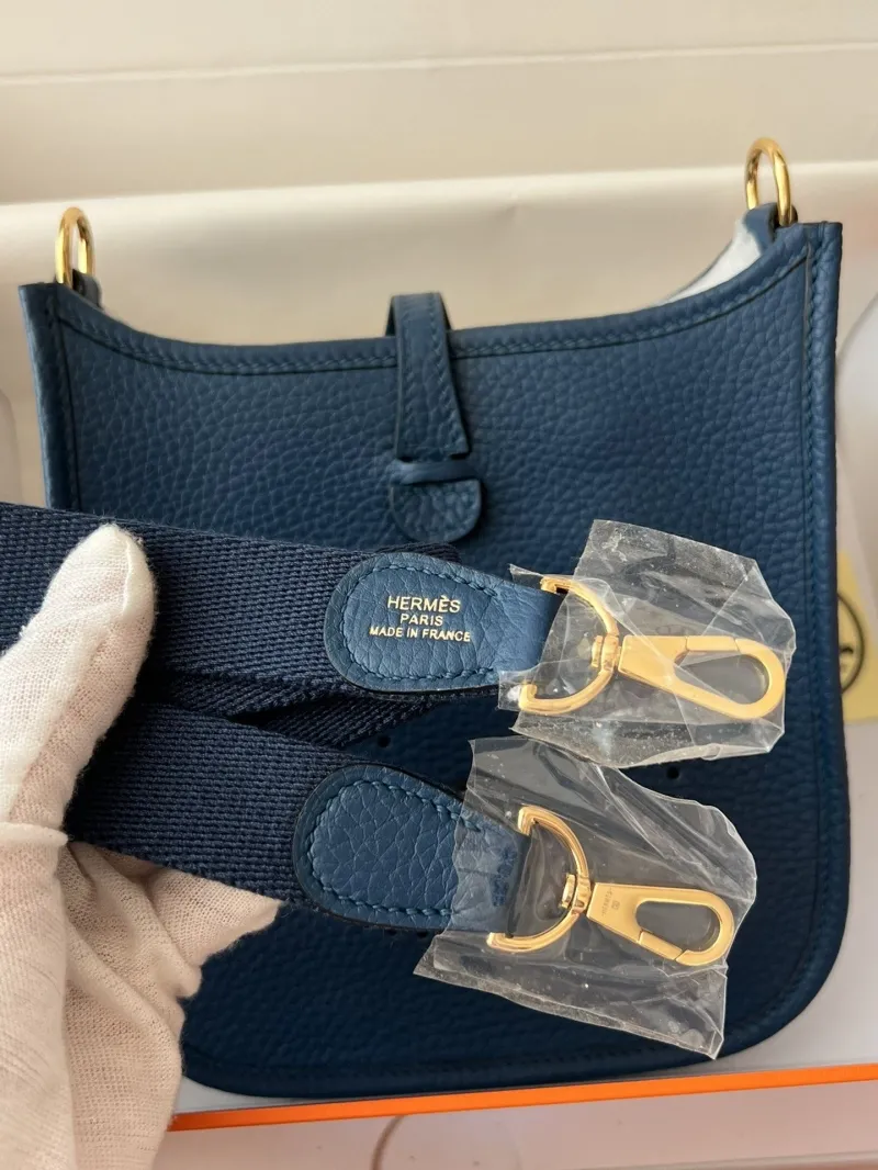 Hermes Dark Blue Leather Crossbody Satchel Bag - Image 9