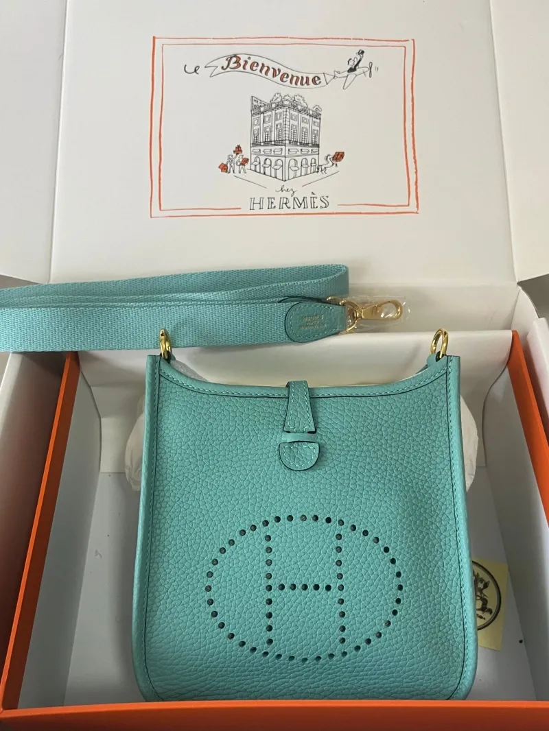 Hermes Turquoise Leather Crossbody Satchel Bag