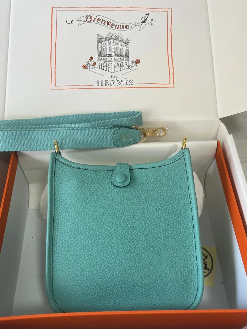 Alternative view of Hermes Turquoise Leather Crossbody Satchel Bag