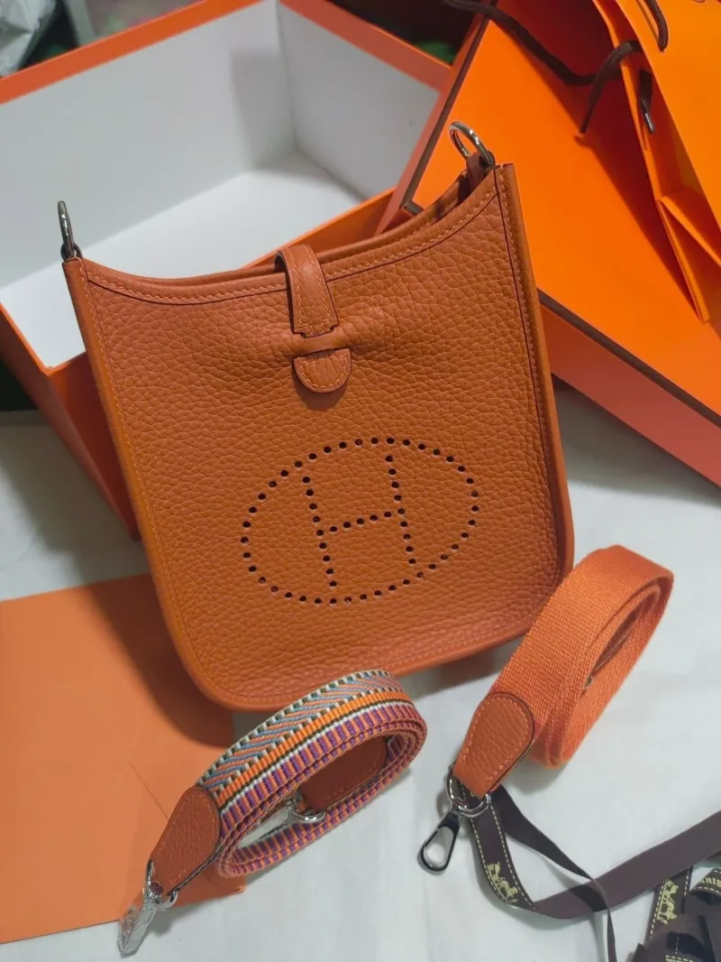 Hermes Orange Leather Crossbody Satchel Bag