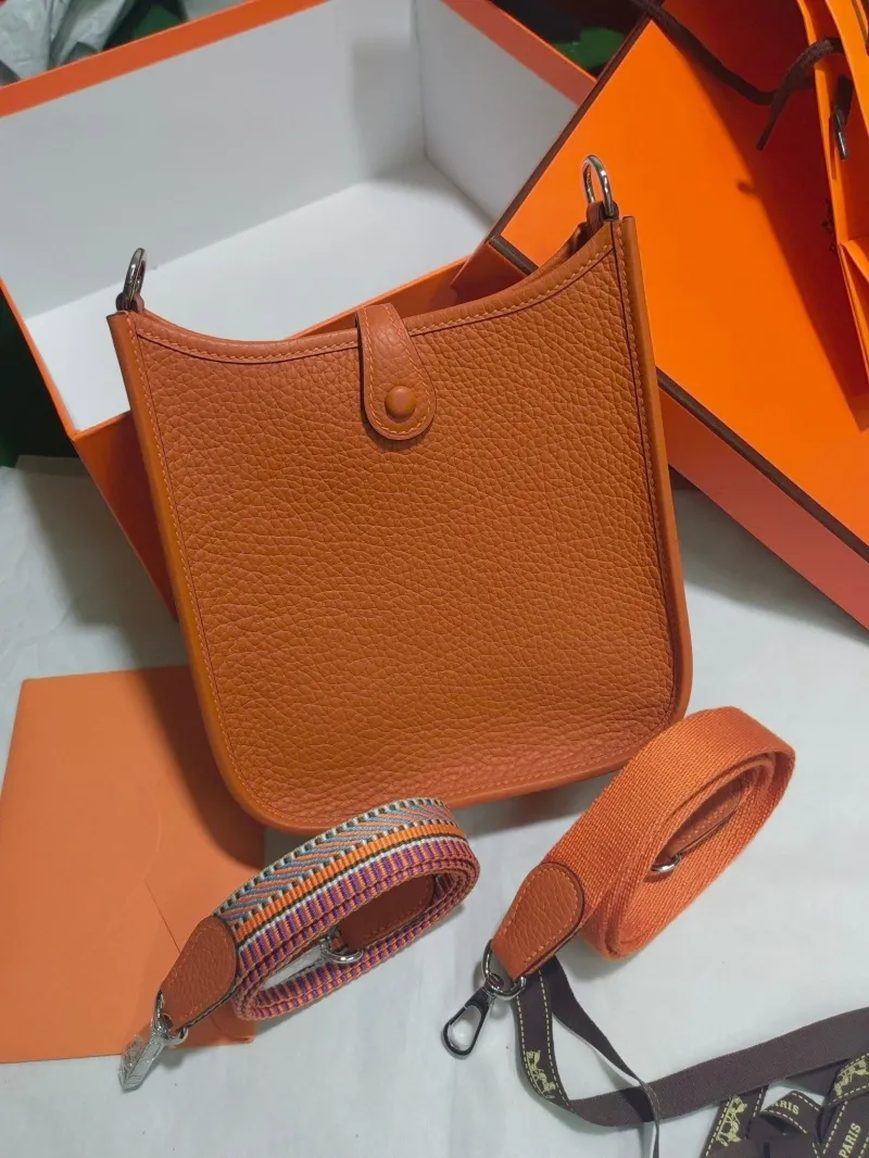Alternative view of Hermes Orange Leather Crossbody Satchel Bag