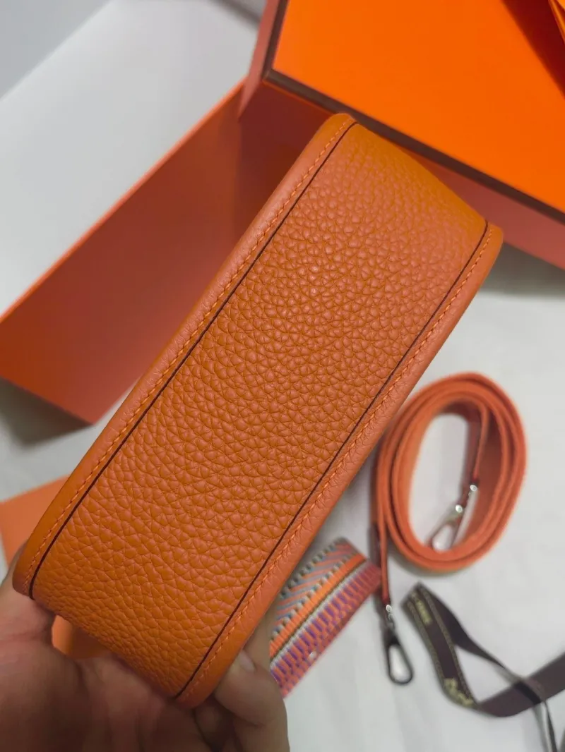 Hermes Orange Leather Crossbody Satchel Bag - Image 4