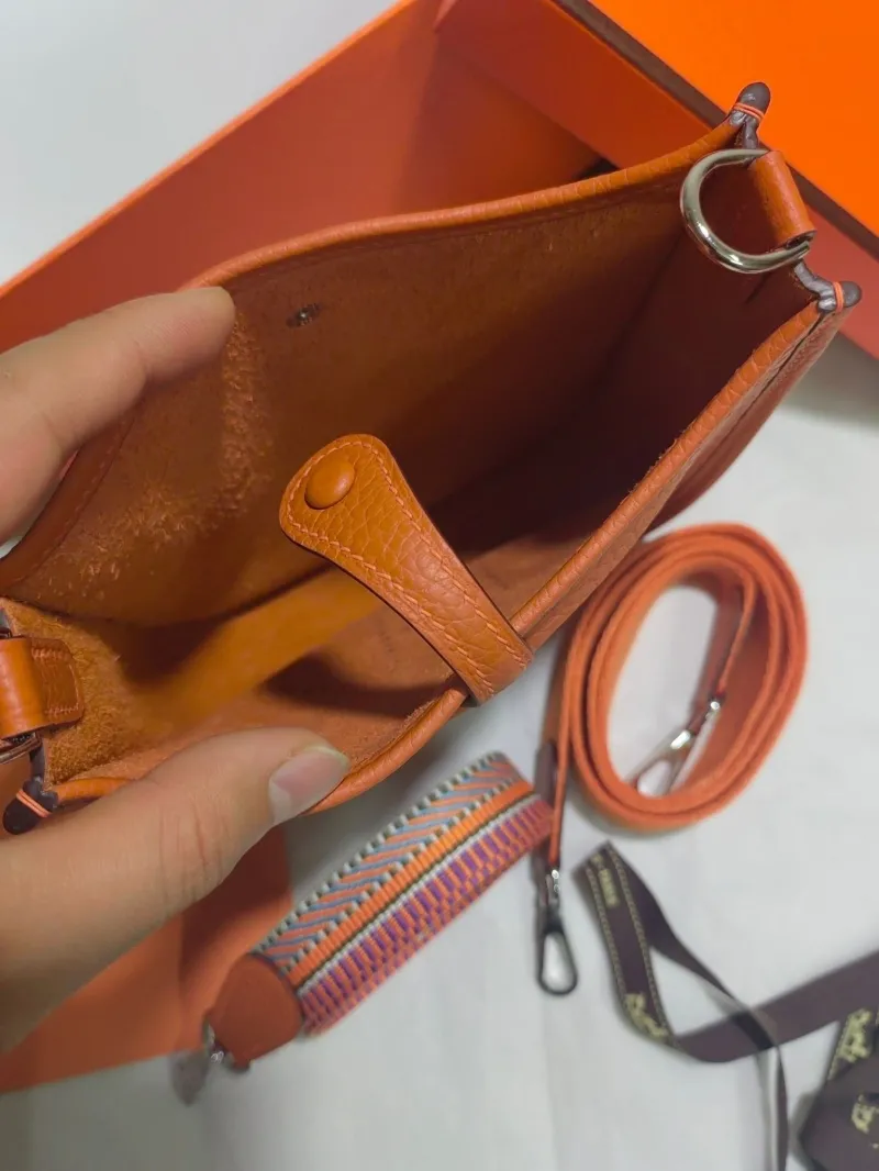 Hermes Orange Leather Crossbody Satchel Bag - Image 5