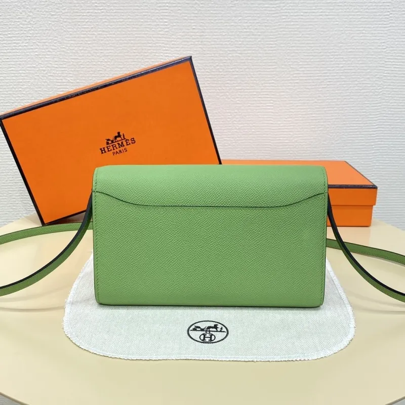 Hermes Green Leather Crossbody Satchel Bag - Image 3