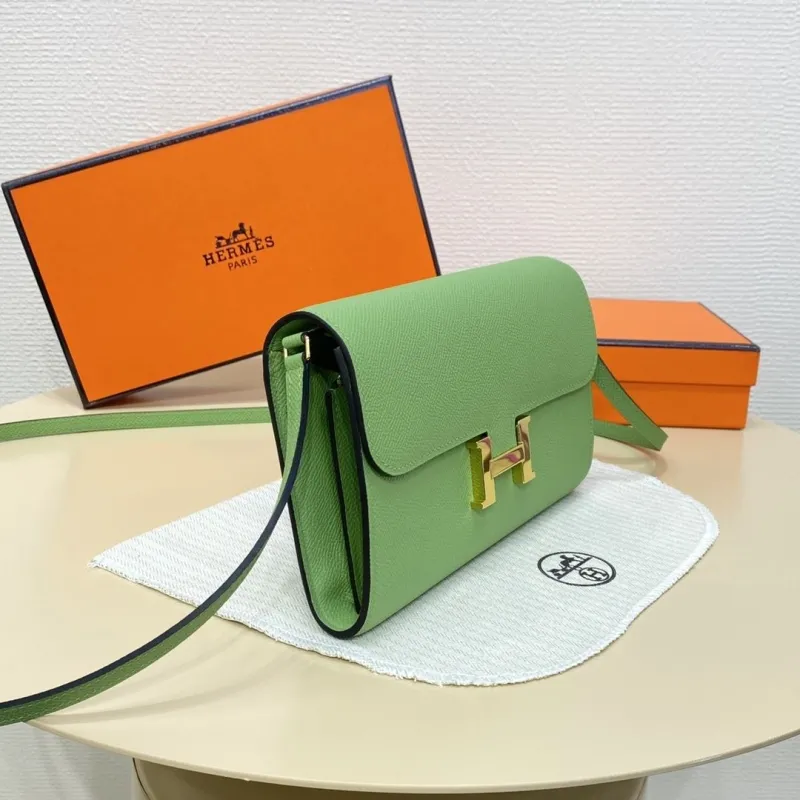 Hermes Green Leather Crossbody Satchel Bag - Image 4
