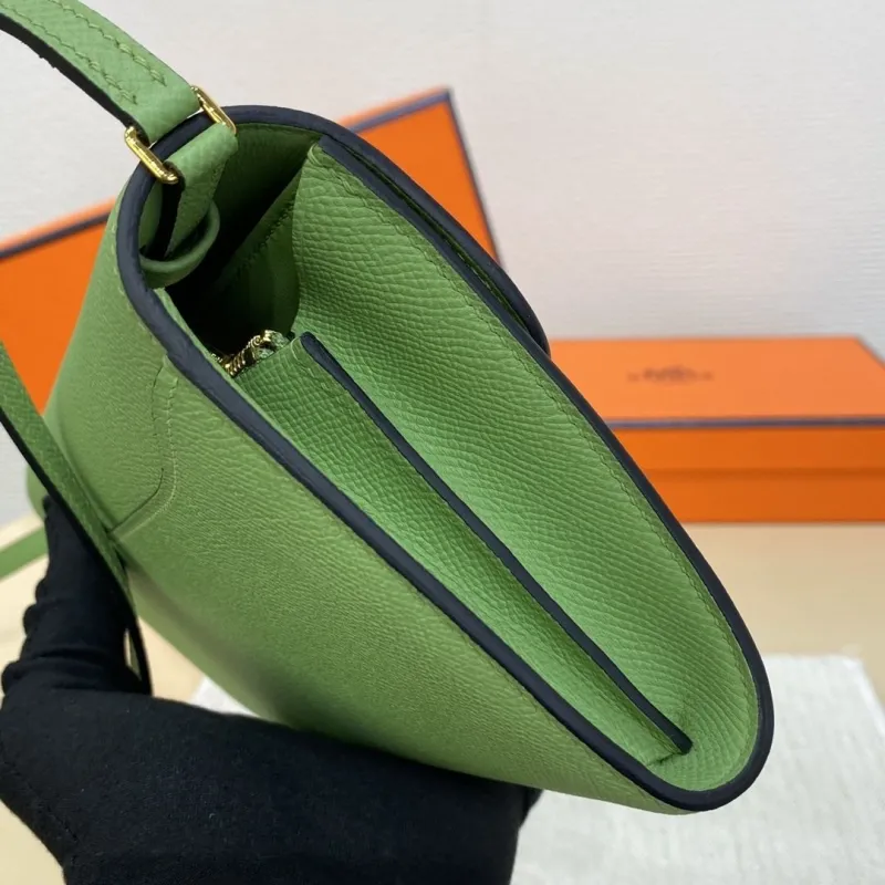 Hermes Green Leather Crossbody Satchel Bag - Image 6