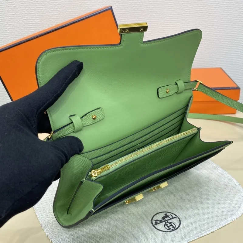 Hermes Green Leather Crossbody Satchel Bag - Image 10