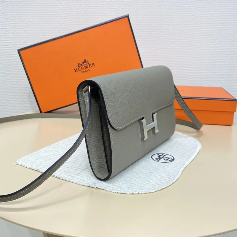 Hermes Gray Leather Crossbody Satchel Bag - Image 4