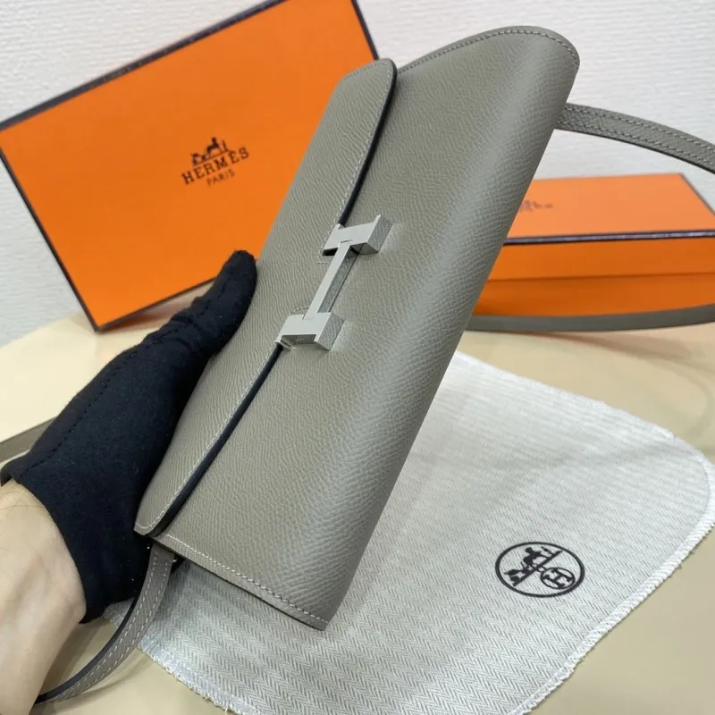 Hermes Gray Leather Crossbody Satchel Bag - Image 5