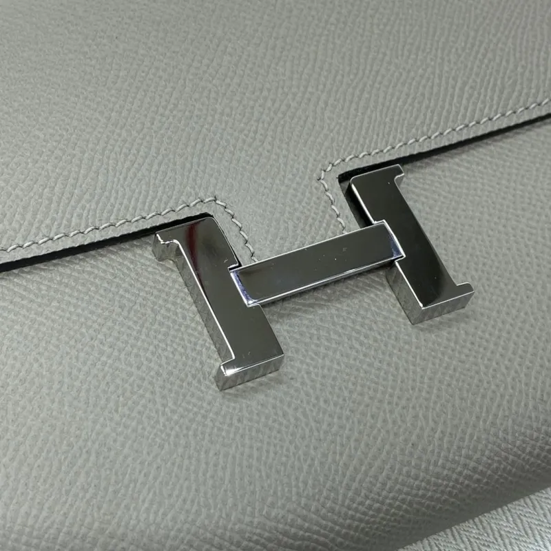 Hermes Gray Leather Crossbody Satchel Bag - Image 6