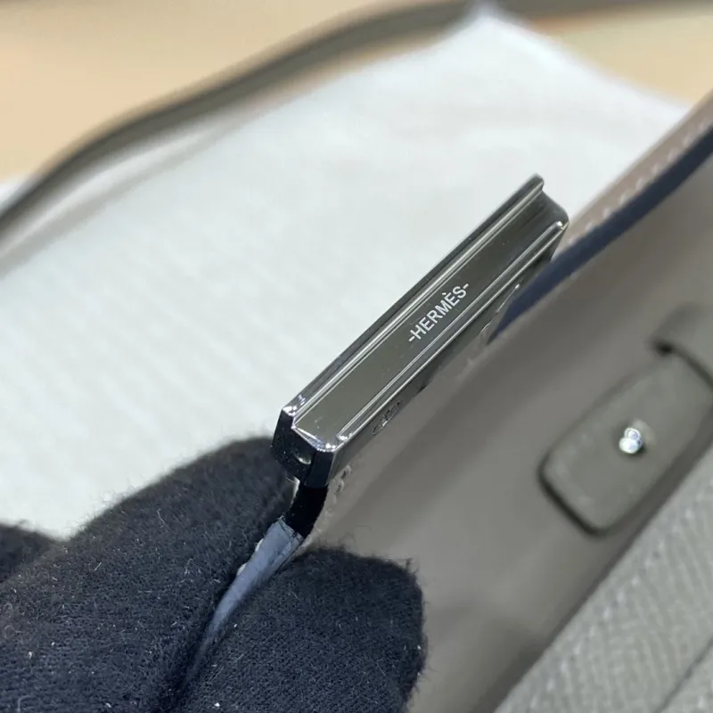 Hermes Gray Leather Crossbody Satchel Bag - Image 8
