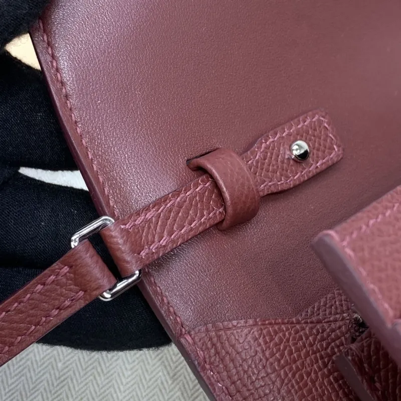 Hermes Burgundy Leather Crossbody Bag B-D1-932H - Image 8