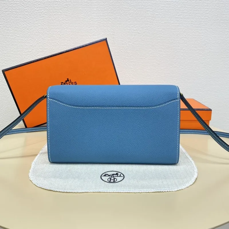 Hermes Blue Leather Crossbody Satchel Bag B DJ 932 H - Image 3