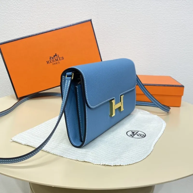 Hermes Blue Leather Crossbody Satchel Bag B DJ 932 H - Image 4
