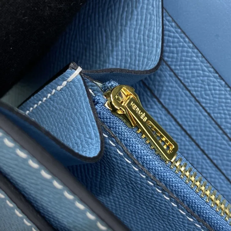 Hermes Blue Leather Crossbody Satchel Bag B DJ 932 H - Image 8