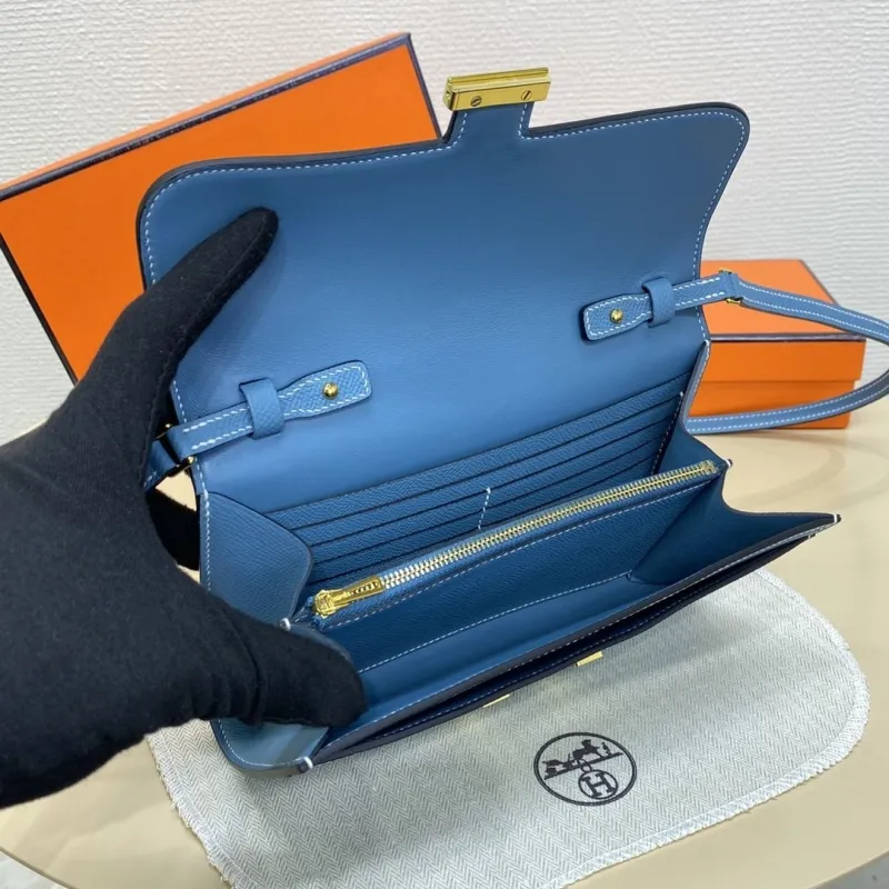 Hermes Blue Leather Crossbody Satchel Bag B DJ 932 H - Image 10