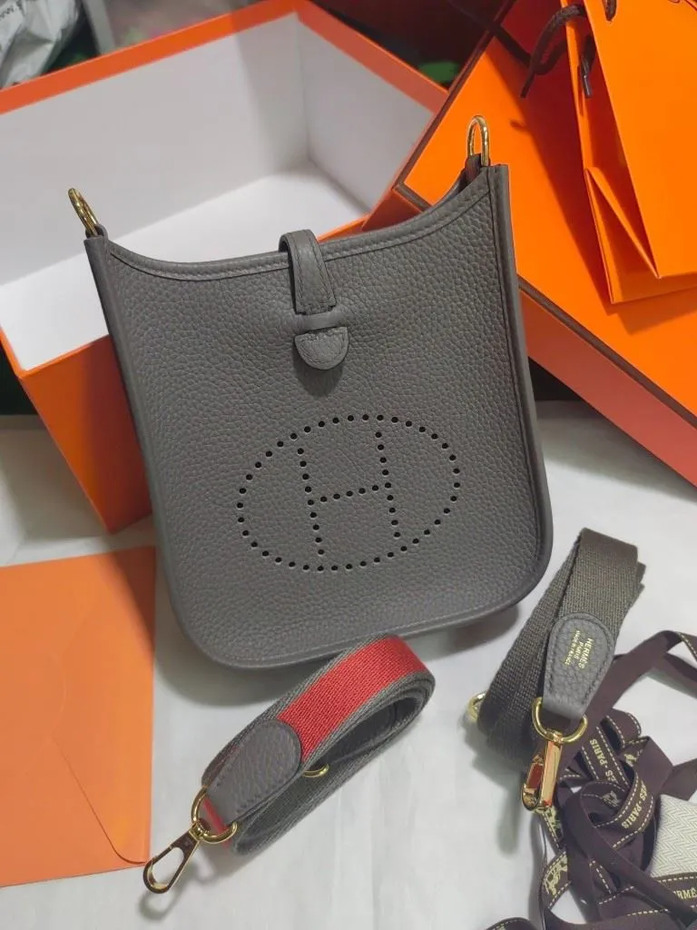 Hermes Gray Leather Crossbody Satchel Bag 139