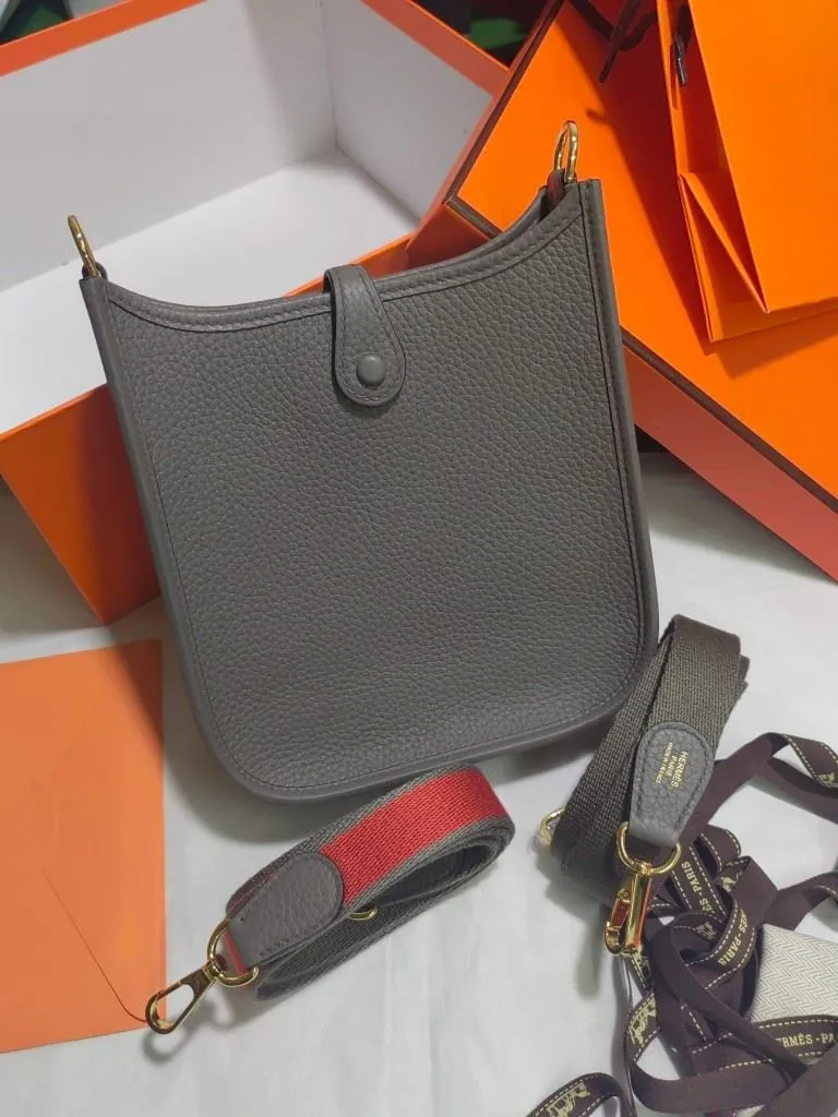 Alternative view of Hermes Gray Leather Crossbody Satchel Bag 139