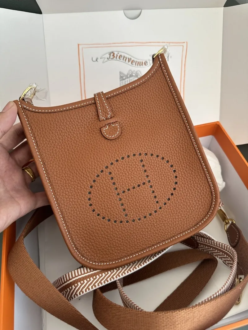 Hermes Brown Leather Crossbody Satchel Bag