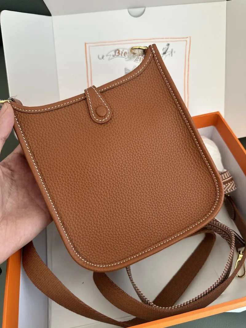 Alternative view of Hermes Brown Leather Crossbody Satchel Bag