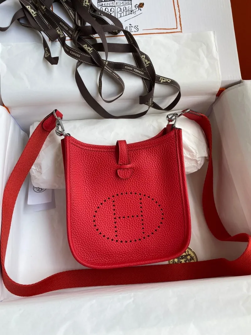 Hermes Red Leather Crossbody Satchel Bag 142