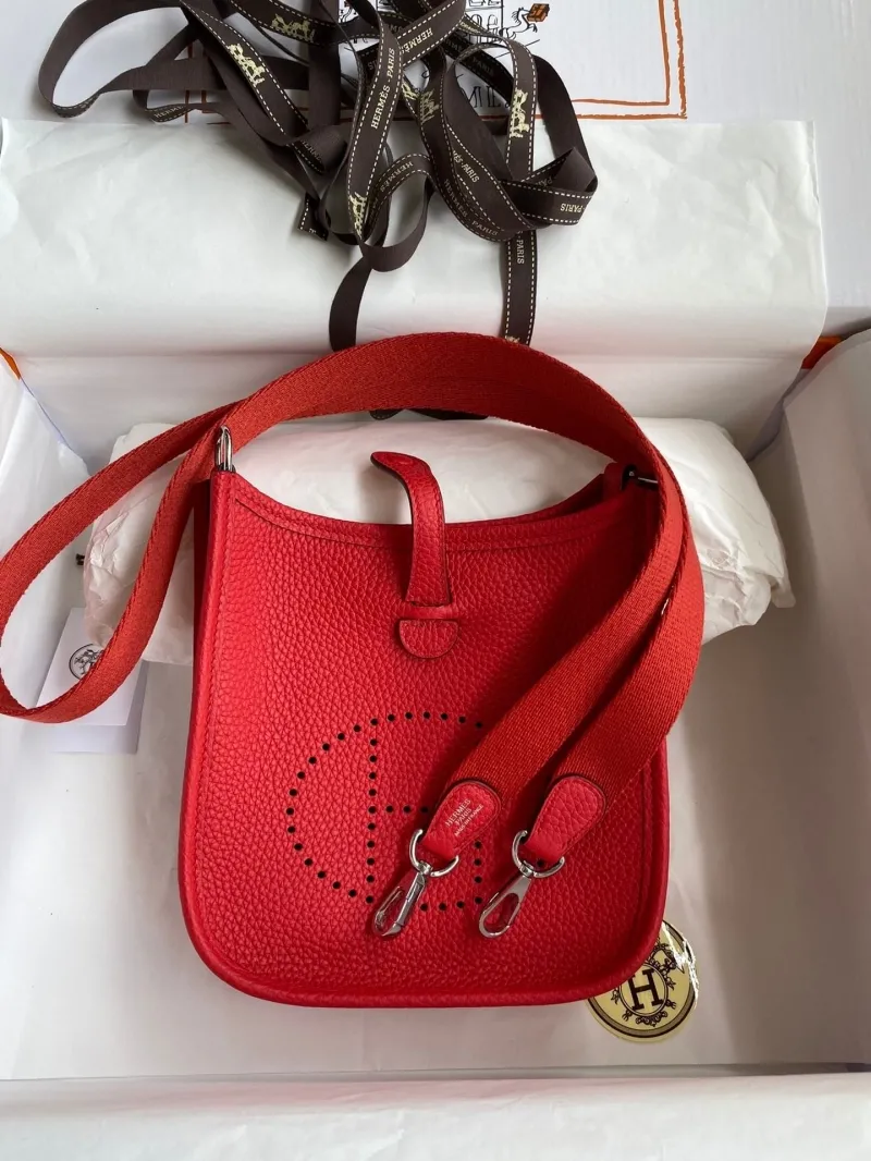 Hermes Red Leather Crossbody Satchel Bag 142 - Image 8
