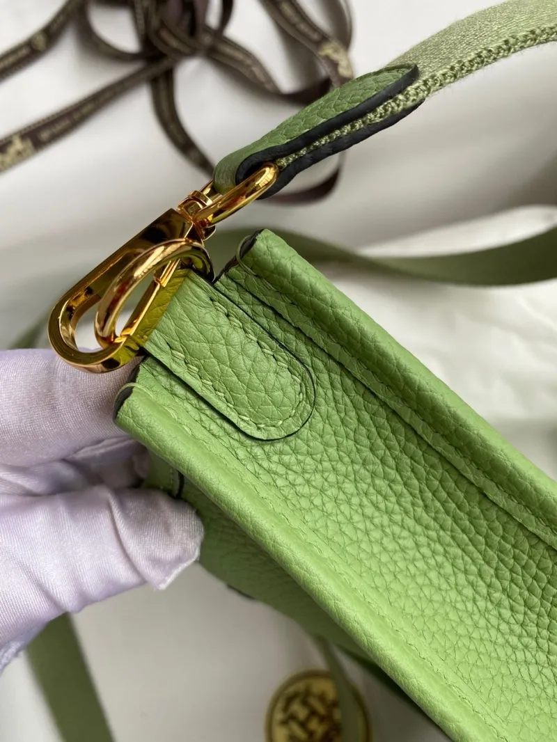Hermes Green Leather Crossbody Satchel Bag 148 - Image 5