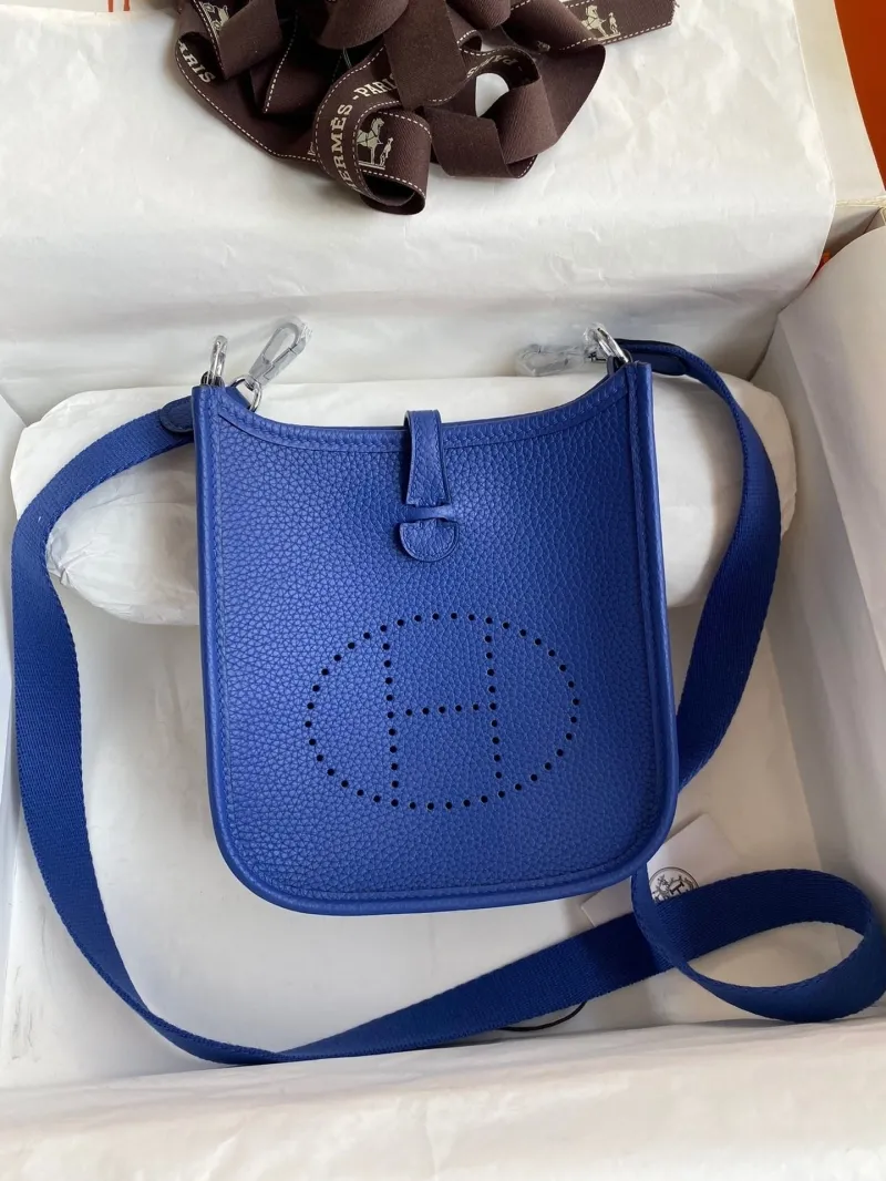 Hermes Blue Leather Crossbody Satchel Bag 155