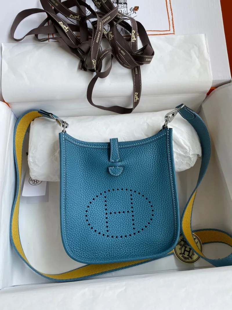 Hermes Blue Leather Crossbody Satchel Bag