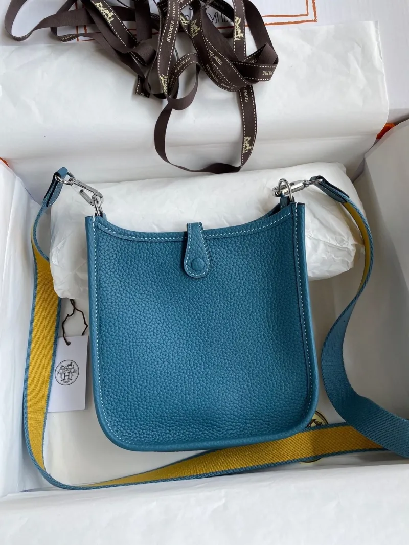 Alternative view of Hermes Blue Leather Crossbody Satchel Bag