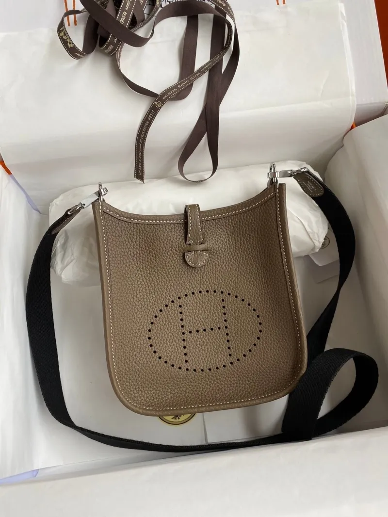 Hermes Taupe Leather Crossbody Satchel Bag