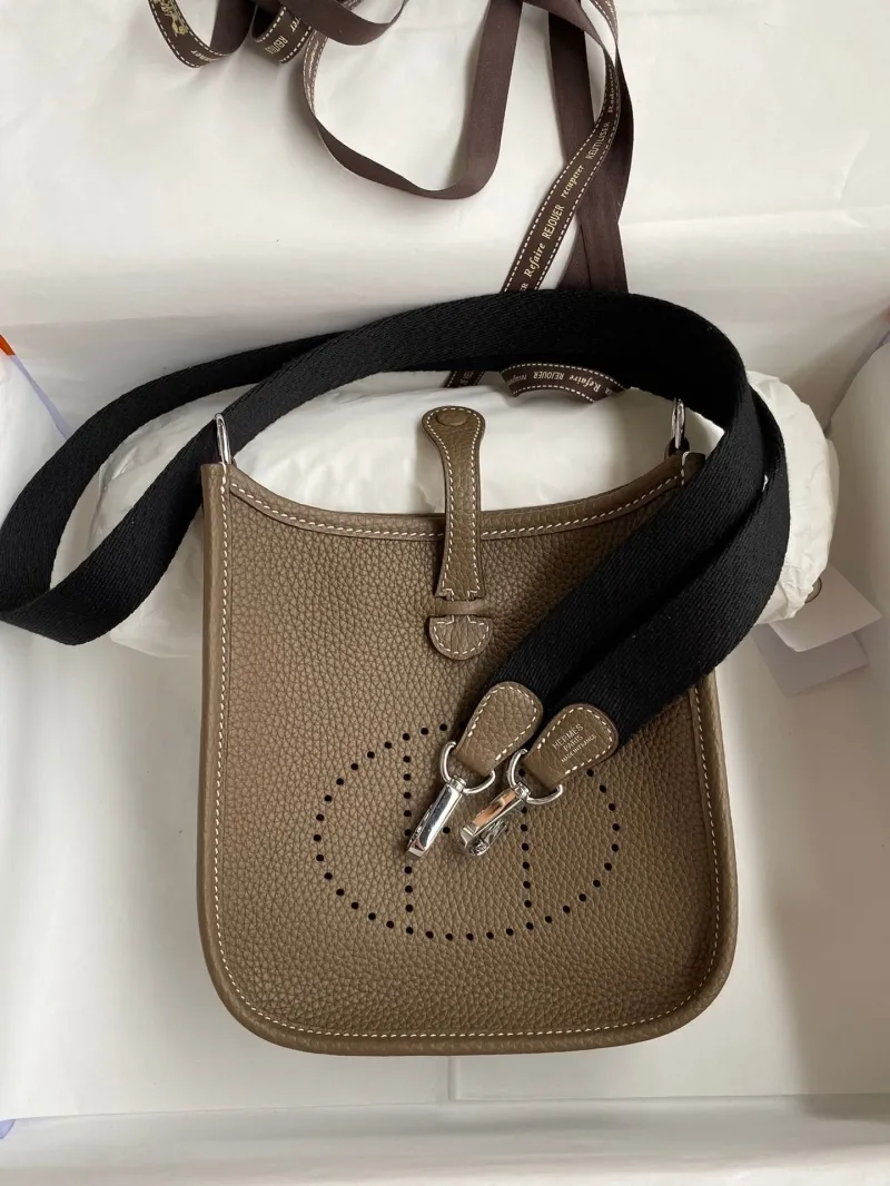 Hermes Taupe Leather Crossbody Satchel Bag - Image 7