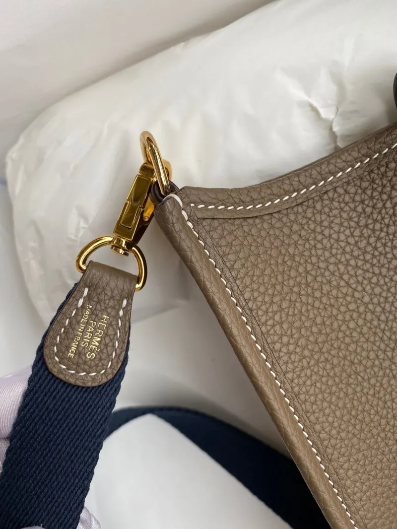 Hermes Taupe Leather Crossbody Satchel Bag 162 - Image 6