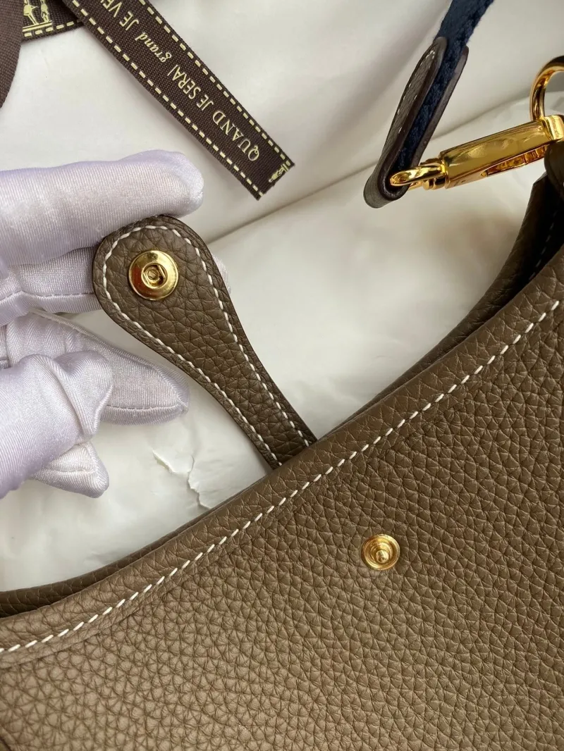 Hermes Taupe Leather Crossbody Satchel Bag 162 - Image 7
