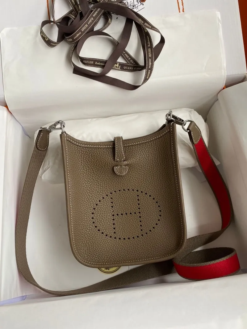 Hermes Taupe Leather Crossbody Satchel Bag 163