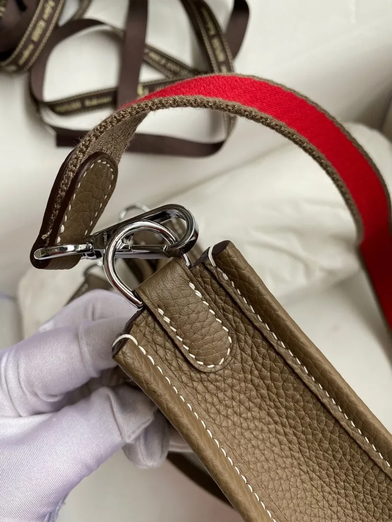 Hermes Taupe Leather Crossbody Satchel Bag 163 - Image 6