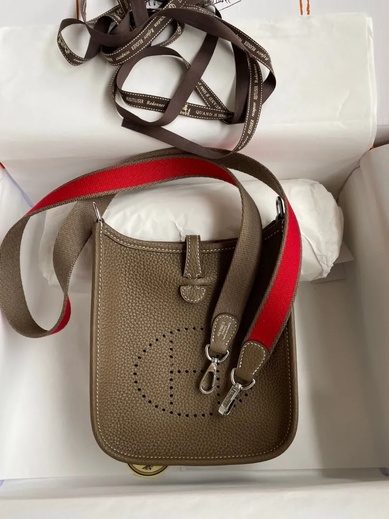 Hermes Taupe Leather Crossbody Satchel Bag 163 - Image 9