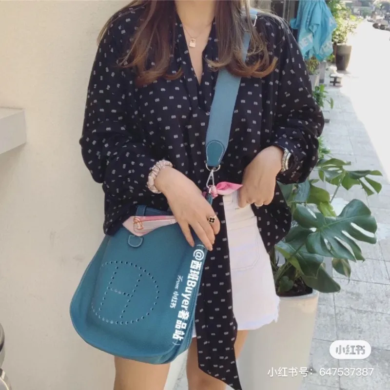 Hermes Blue Leather Shoulder Satchel Bag 170 - Image 9