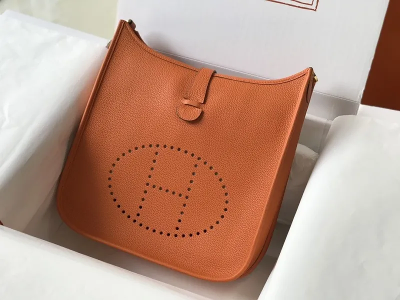 Alternative view of Hermes Orange Leather Crossbody Satchel Bag 171