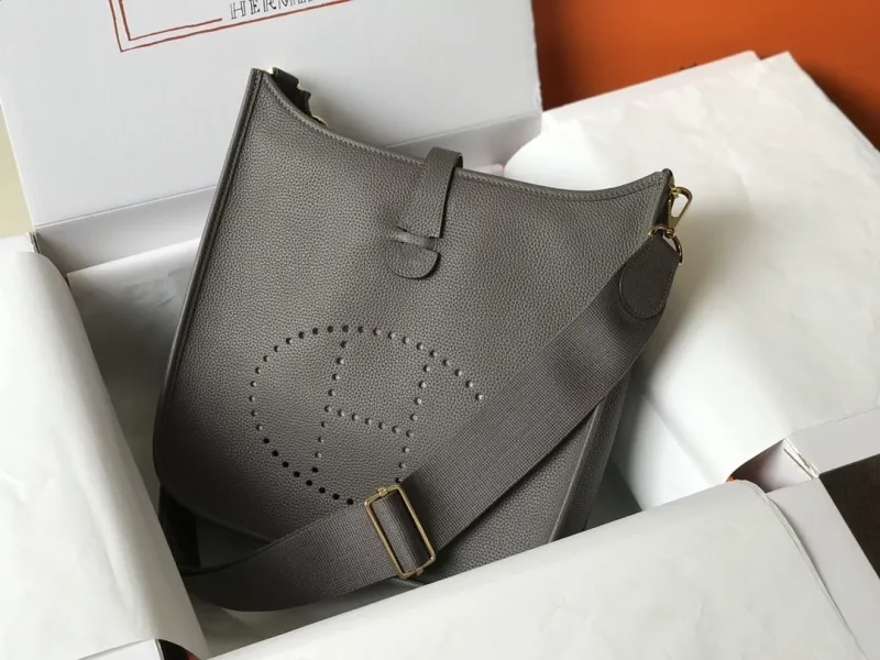 Alternative view of Hermes Gray Leather Crossbody Satchel Bag 173