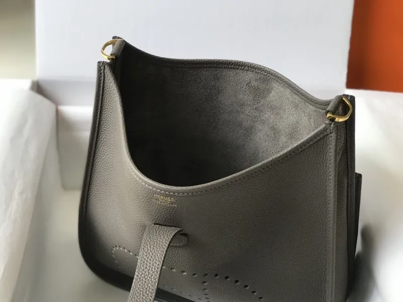 Hermes Gray Leather Crossbody Satchel Bag 173 - Image 7