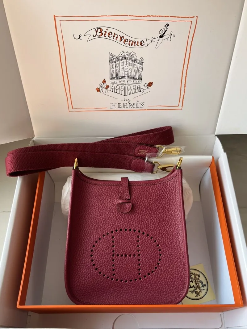 Hermes Burgundy Leather Crossbody Satchel Bag
