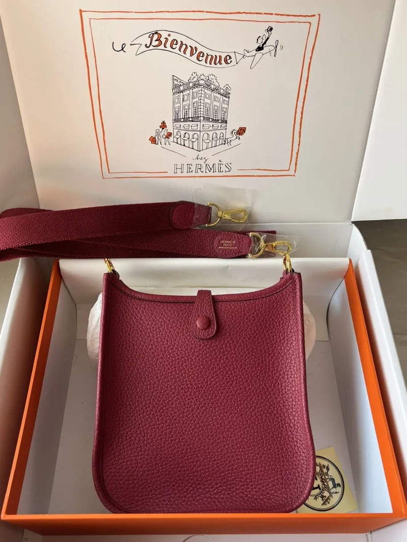 Alternative view of Hermes Burgundy Leather Crossbody Satchel Bag