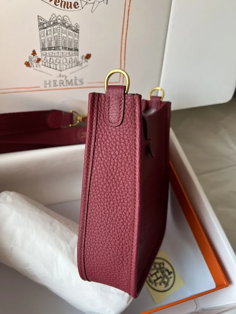 Hermes Burgundy Leather Crossbody Satchel Bag - Image 3