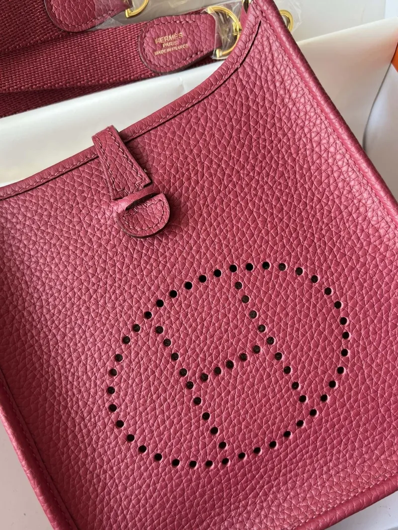 Hermes Burgundy Leather Crossbody Satchel Bag - Image 4
