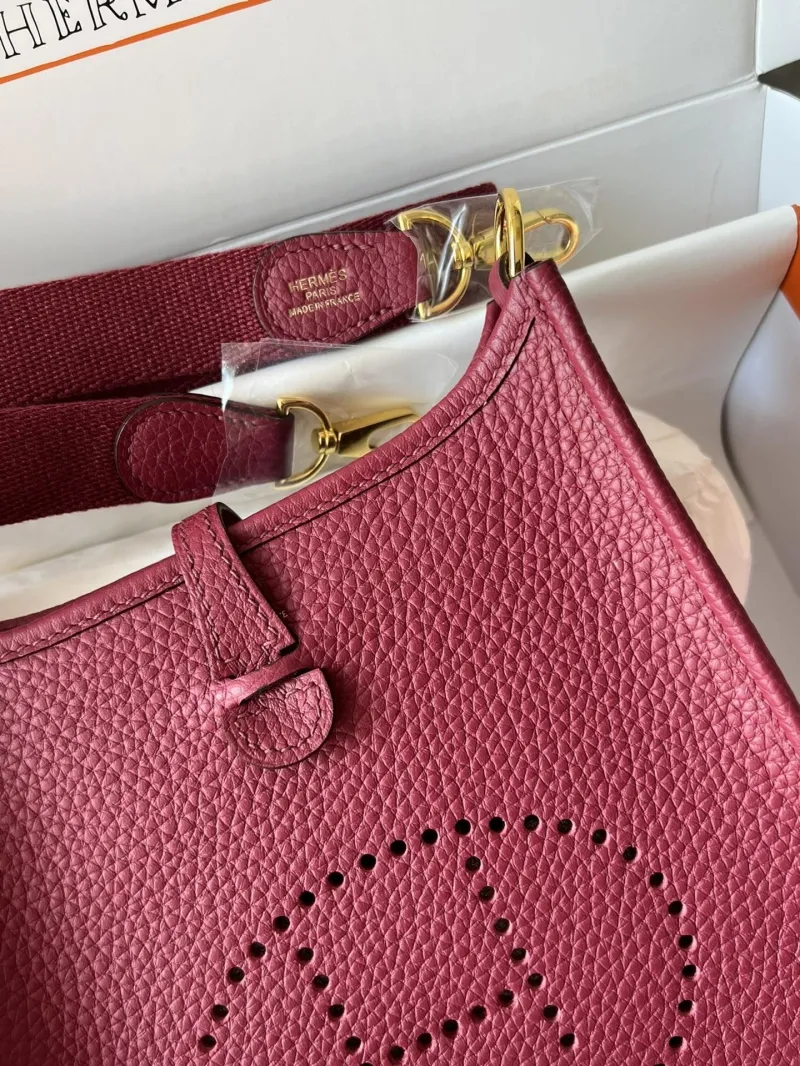 Hermes Burgundy Leather Crossbody Satchel Bag - Image 5