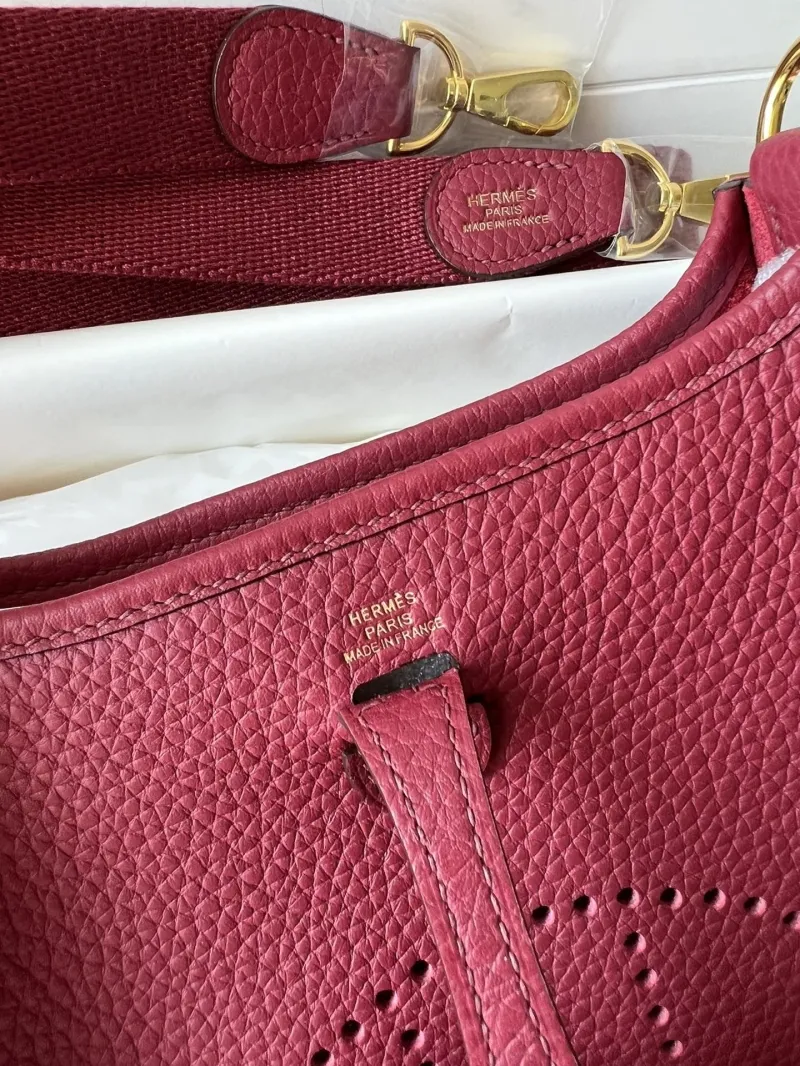 Hermes Burgundy Leather Crossbody Satchel Bag - Image 8