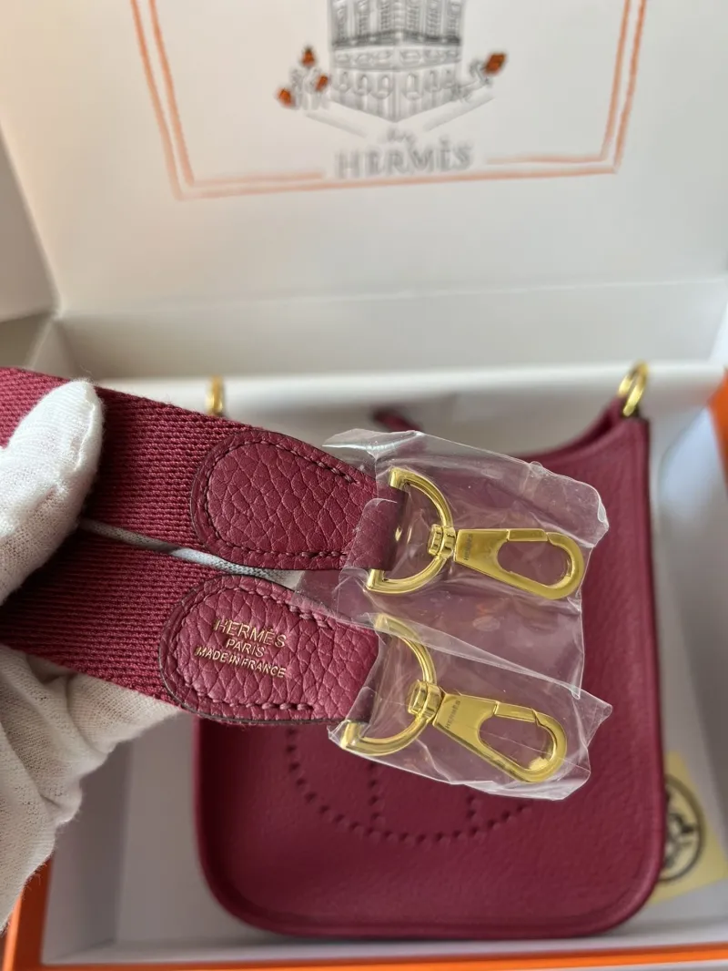 Hermes Burgundy Leather Crossbody Satchel Bag - Image 9