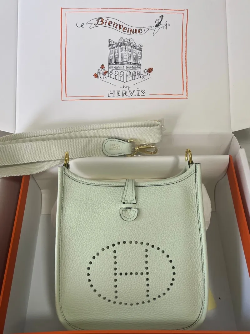 Hermes Light Mint Leather Crossbody Satchel Bag